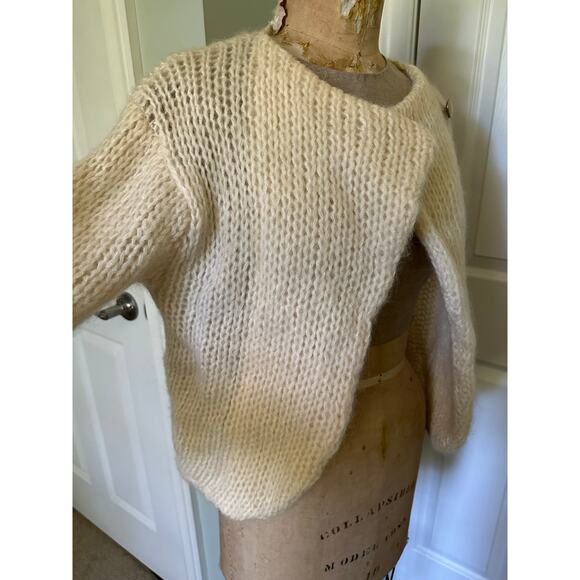 Vintage I.B. Diffusion Ivory Wool/Mohair Jacket Cardigan Chunky cropped moto - Picture 11 of 16